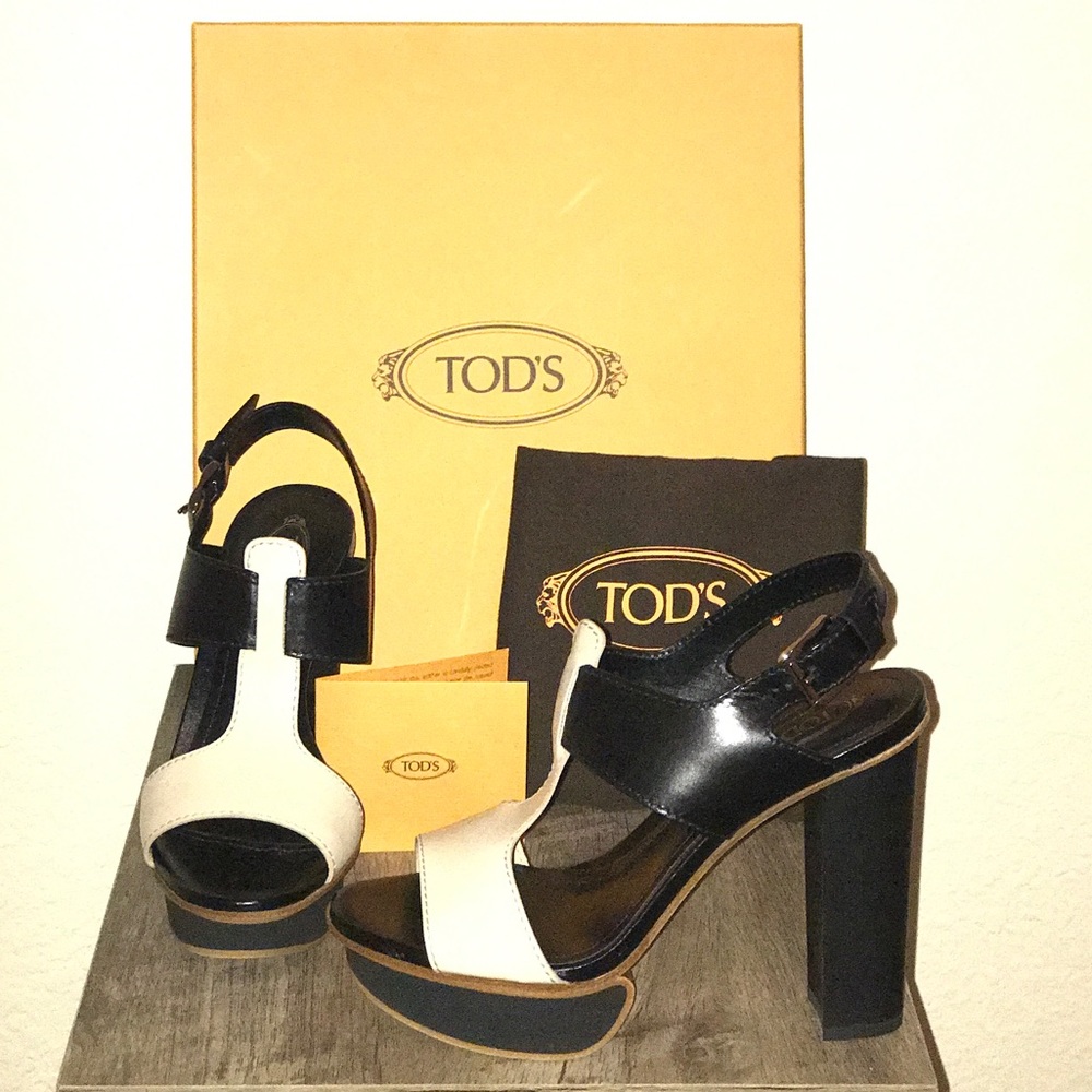 TOD’s Black and Cream Italian Leather Heels